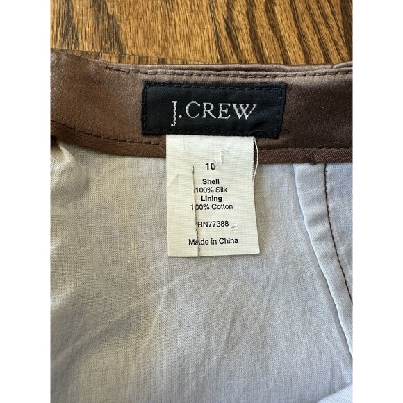 J Crew Brown 100% Silk Pencil Skirt‎ Lined Preppy Glam Party Office Academia 10 - Picture 2 of 6